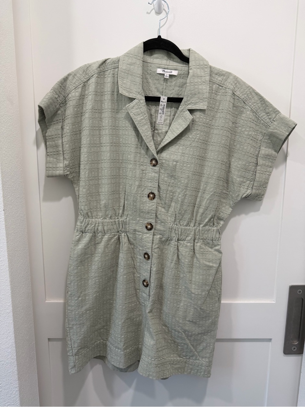 Madewell Seersucker Camp Romper M NWT Green Utility Style